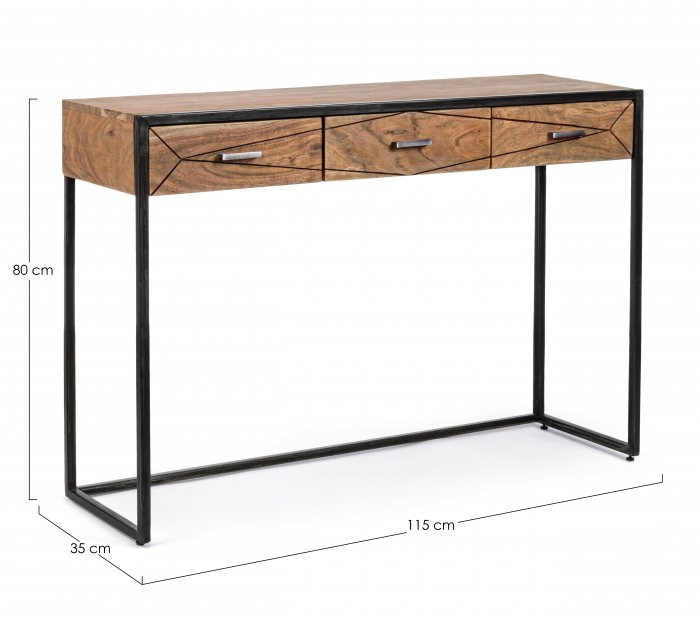 Consola Egon 3 sertare, Lemn/Otel, Maro/Negru, 115x35x80 cm [3]