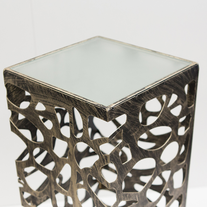 Consola Ellis, metal/sticla, auriu antichizat, 27x27x70 cm [3]