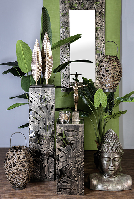 Consola Flora metal/sticla, auriu antichizat, 27x27x100 cm [7]