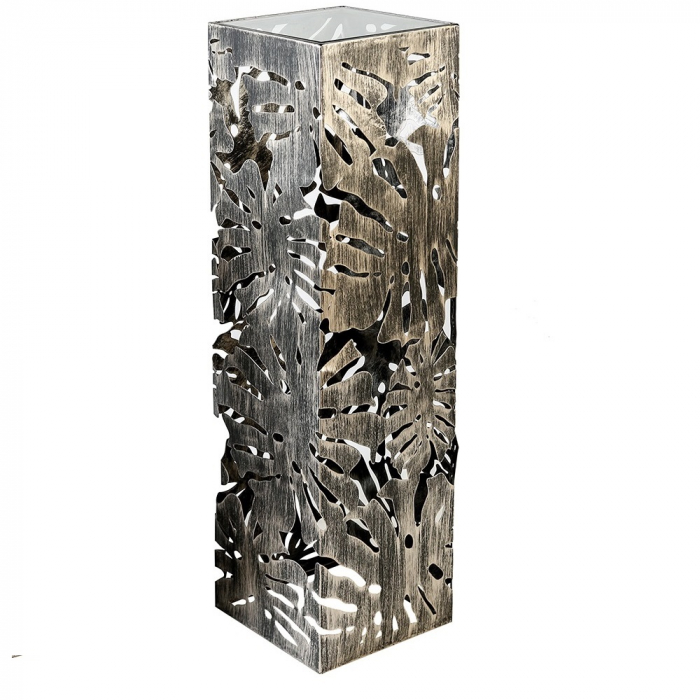 Consola Flora metal sticla, auriu antichizat, 27x27x100 cm imagine 2021 lotusland.ro