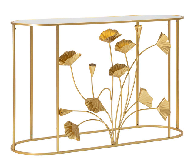 Consola Flow, Fier/MDF/Oglinda, Auriu, 80x120x40 cm [3]