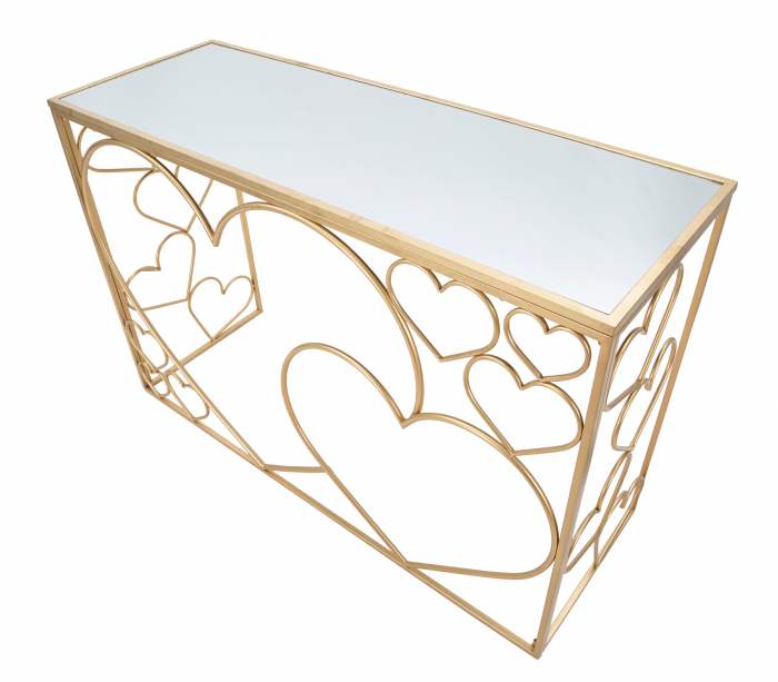 Consola Heart, Fier/MDF/Oglinda, Auriu, 80x120x43 cm [5]