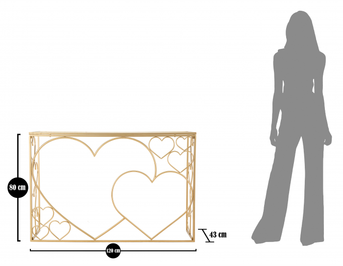 Consola Heart, Fier/MDF/Oglinda, Auriu, 80x120x43 cm [9]