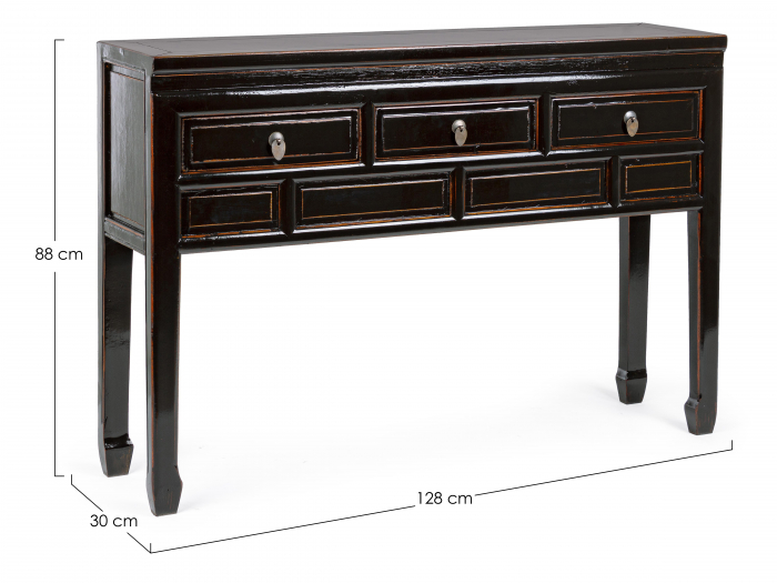 Consola Jinan cu 3 sertare, Lemn de ulm, Maro inchis, 128x30x88 cm [4]