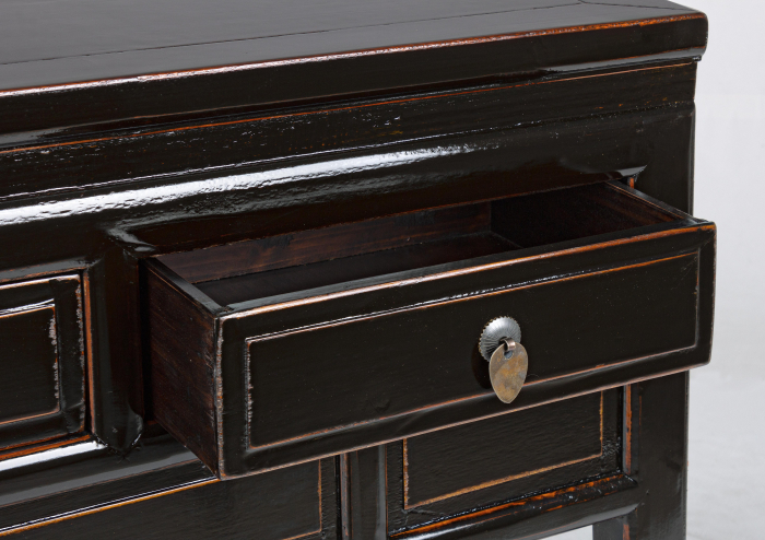 Consola Jinan cu 3 sertare, Lemn de ulm, Maro inchis, 128x30x88 cm [3]