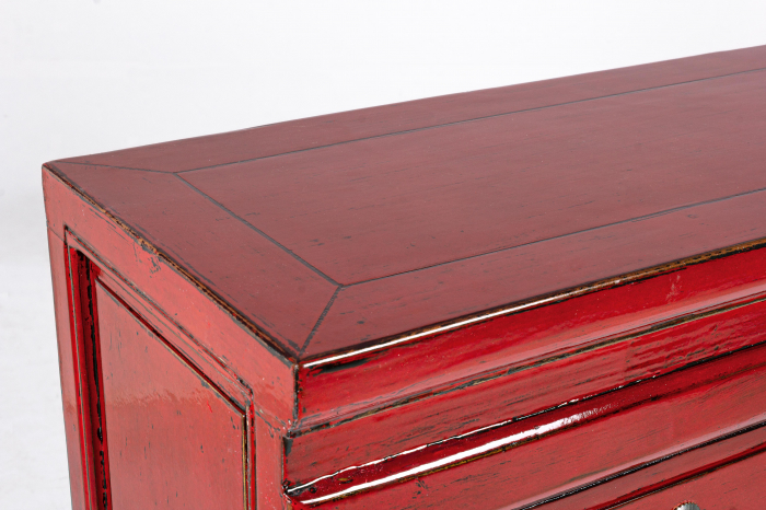 Consola Jinan cu 3 sertare, Lemn de ulm, Rosu, 128x30x88 cm [3]