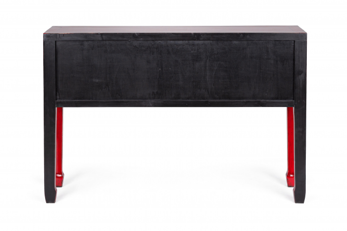 Consola Jinan cu 3 sertare, Lemn de ulm, Rosu, 128x30x88 cm [4]