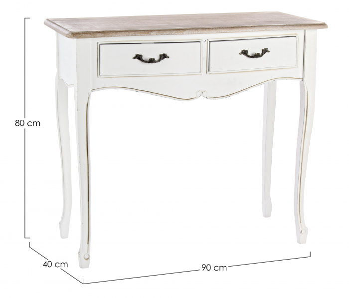 Consola Justine 2 sertare, MDF/Lemn, Maro/Alb, 90x40x80 cm [4]