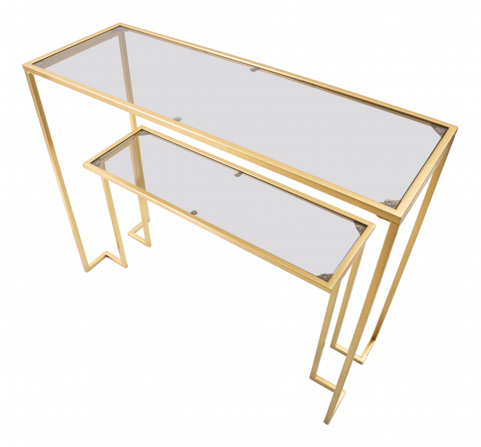 Consola Level, Fier/Sticla, Auriu, 80x100x35 cm [6]