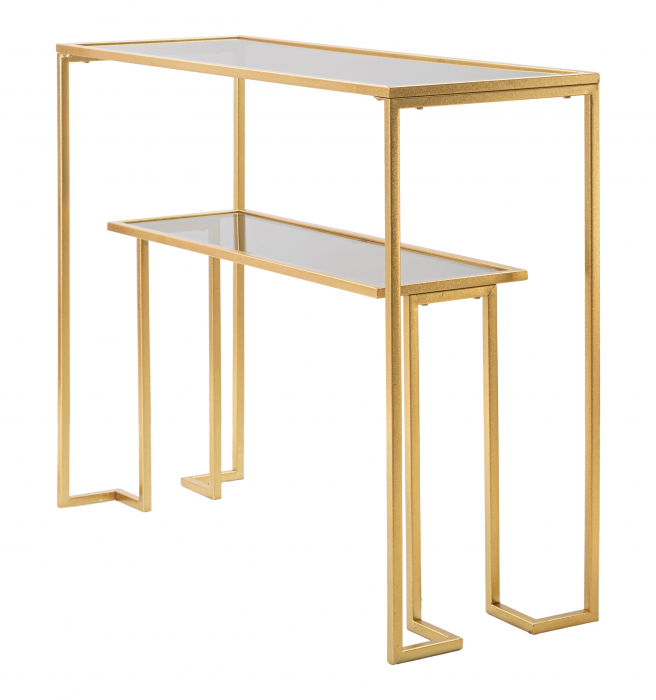 Consola Level, Fier/Sticla, Auriu, 80x100x35 cm [7]