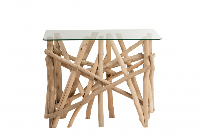 Consola Rectangle Branch, Lemn/Sticla, Natural, 97x47x77.5 cm [2]