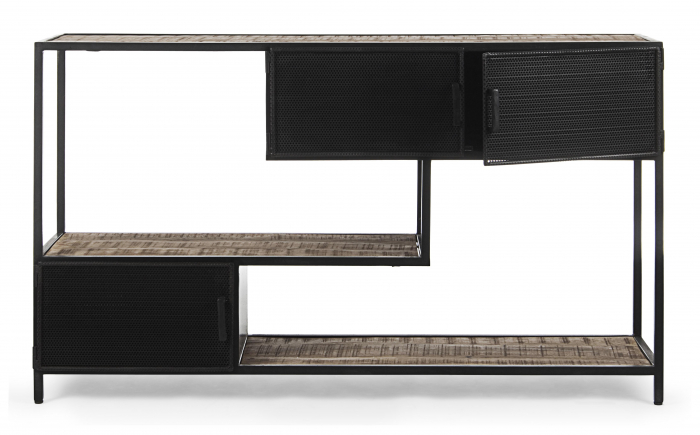 Consola Roderic cu 3 sertare, Otel/Lemn, Negru, 140x35x82 cm [2]