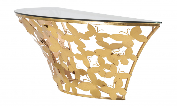 Consola suspendata Butterflies, Fier/Sticla, Auriu, 37.2x120x40.5 cm [5]