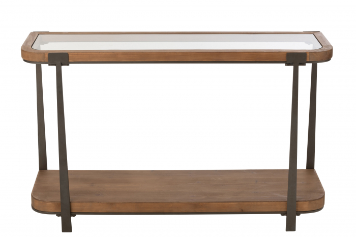Consola Tremi, Lemn de Brad/Sticla, Natur/Negru [3]