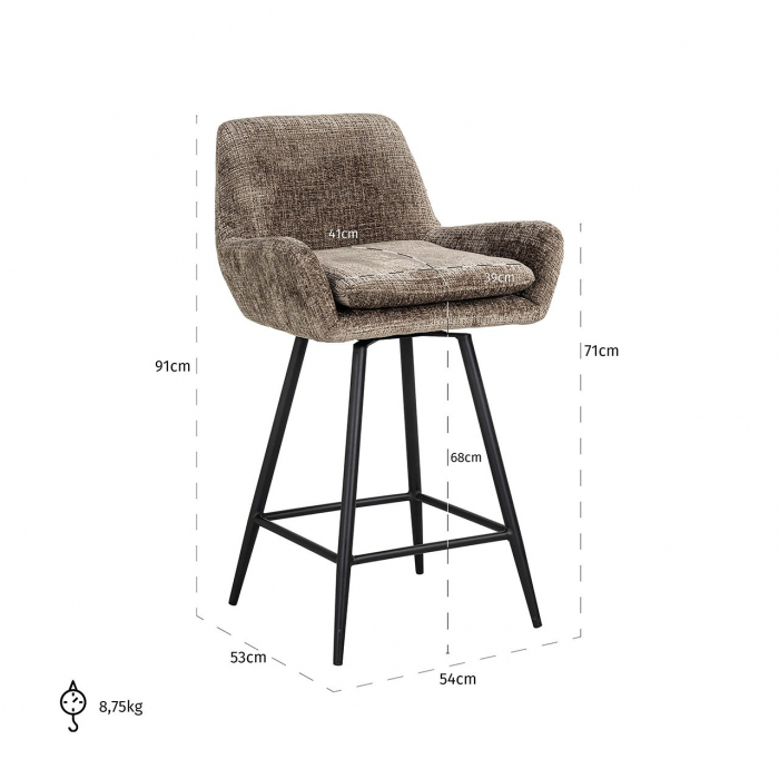 Scaun de bar Linsey, (Niagara 104 Stone Chenille), Dims: 91.0 x 54.0 x 53.0 cm [5]