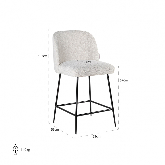 Scaun de bar Counter Pullitzer alb  bouclé / negru [5]