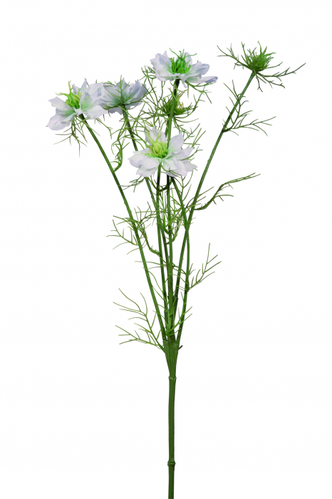 Crenguta floare artificiala NIGELLA, Fibre sintetice, Crem Verde, 66 cm