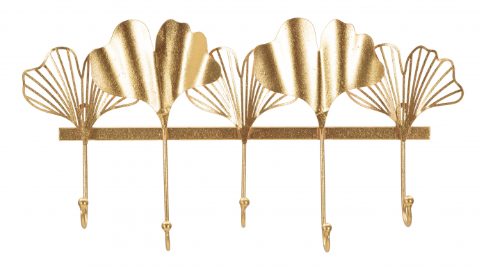 Cuier 5 Leaves, Fier, Auriu, 26.3x49.5x6 cm [5]