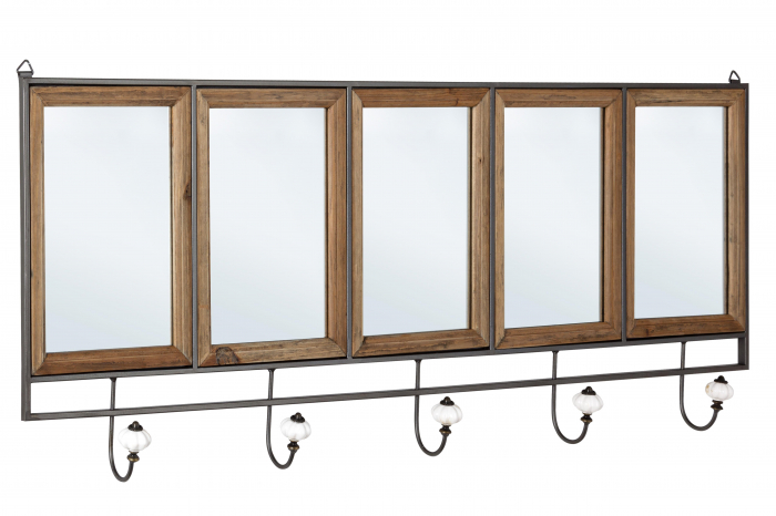 Cuier de perete cu oglinzi, Lemn Sticla, Maro, 103.5x8x40 cm