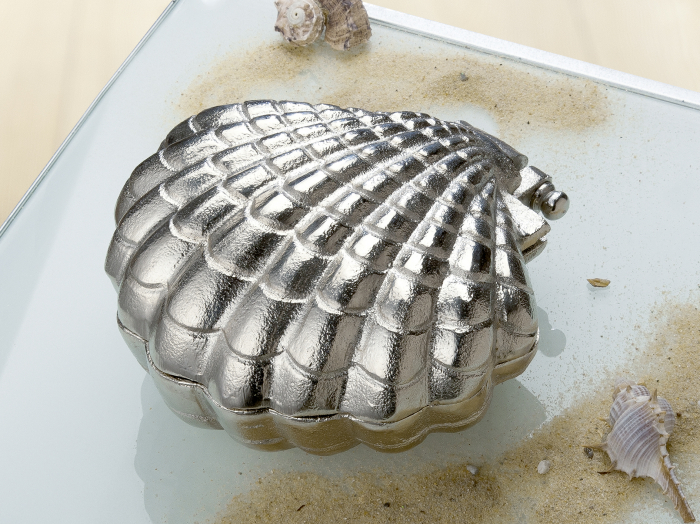 Cutie decorativa Scallop, aluminiu, argintiu, 18x11x18 cm