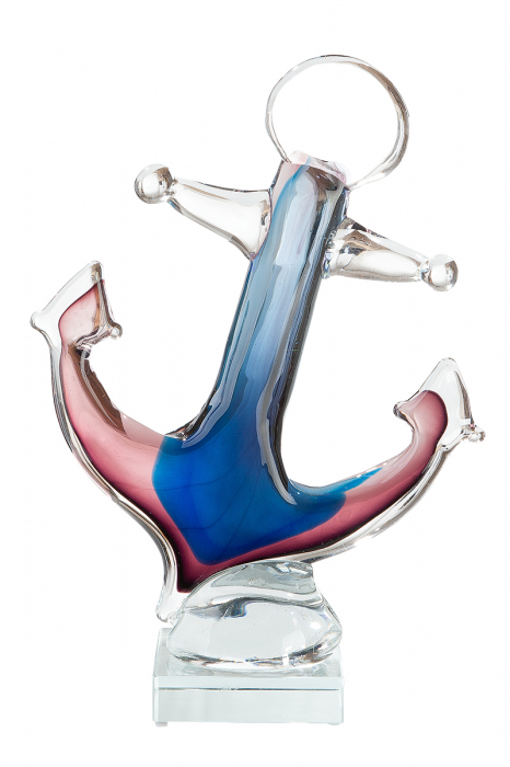 Decoratiune Anchor on base, sticla, albastru rosu, 19x8x26 cm GILDE