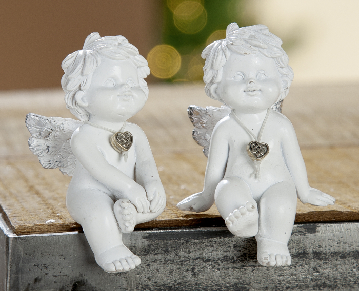 Set 2 decoratiuni Angel, rasina, alb, 3x3x7 cm