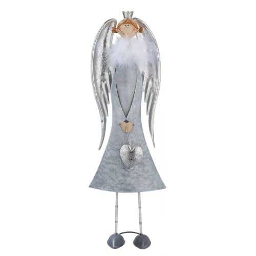 Decoratiune Angel with Crown, Metal, Argintiu Gri, 15x23x69 cm