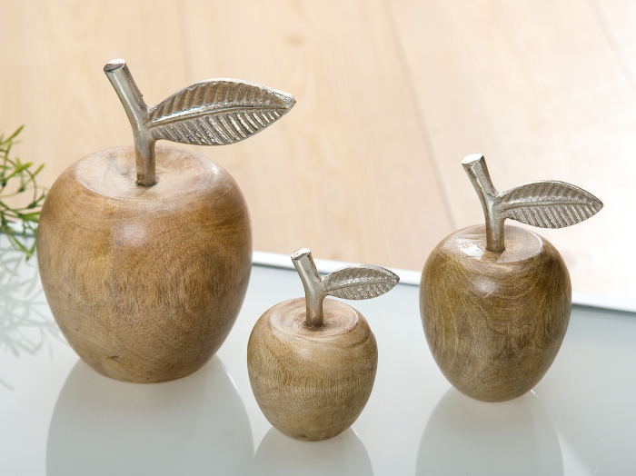 Decoratiune Apple, lemn, maro, 14x12x14 cm