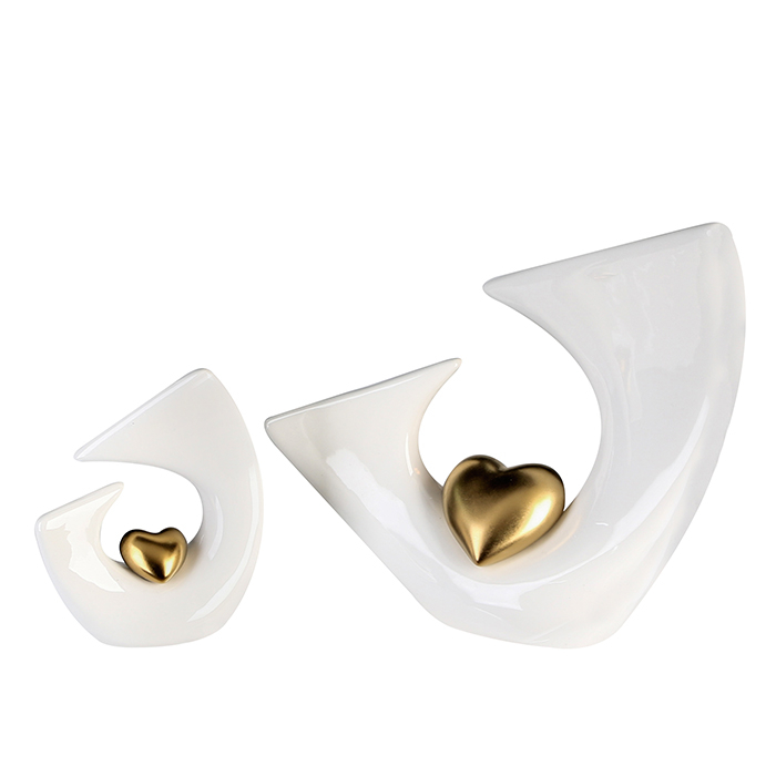 Decoratiune Balance Heart, ceramica, alb auriu, 29x31 cm