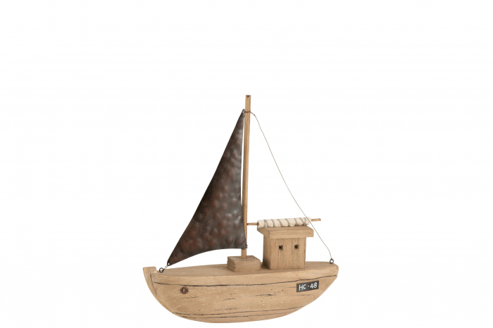 Decoratiune barca vapor, Lemn, Natural, 28x7x30.5 cm