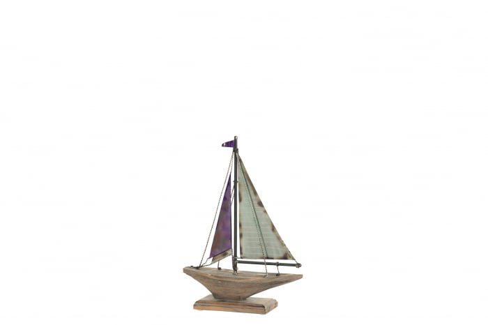 Decoratiune barca vapor, Metal, Albastru, 33x10.1x46.5 cm