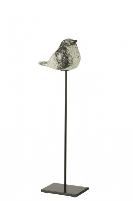 Decoratiune Bird On Foot, Sticla, Gri, 12x7x38 cm