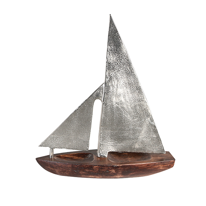 Decoratiune BOAT, lemn aluminiu, 27x21x7.5 cm