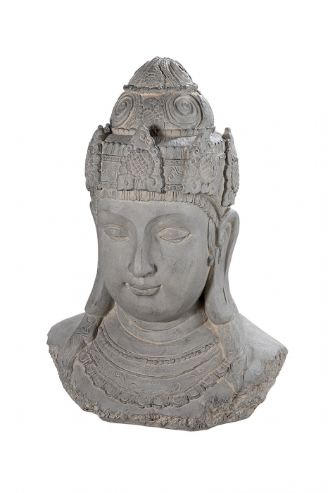 Decoratiune Buddha Capo, Fibra de sticla, Gri, 29.5x42x58 cm