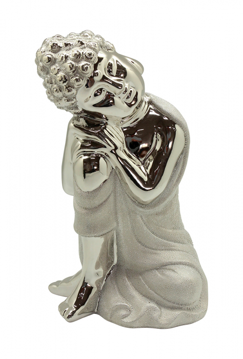 Decoratiune Buddha Grace, ceramica, argintiu, 18x16x30 cm