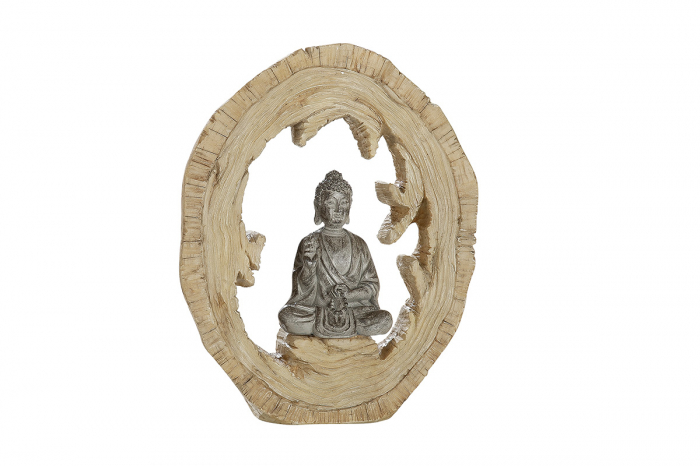 Decoratiune Buddha in Tree Trunk, rasina, maro/gri, 16x20.5x5.5 cm [2]