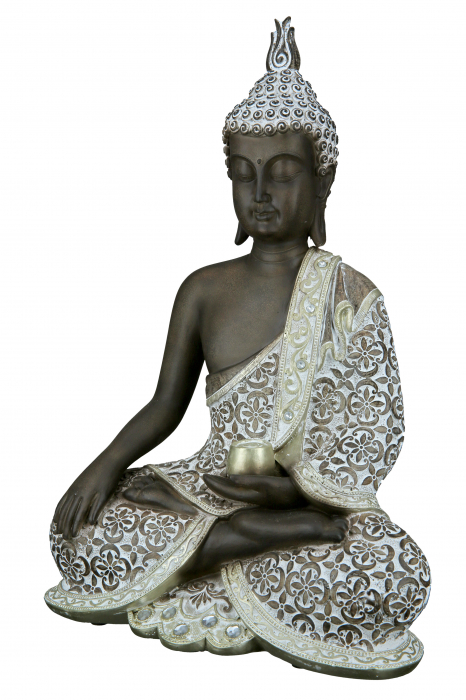 Decoratiune Buddha Mangala, Rasina, Argintiu, 24x35x12 cm [4]