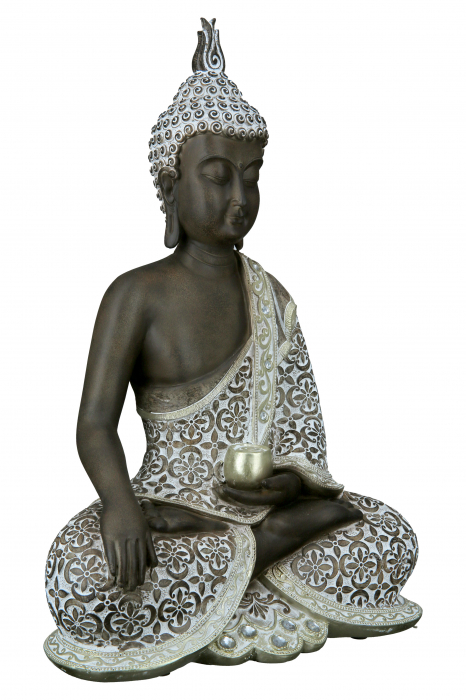Decoratiune Buddha Mangala, Rasina, Argintiu, 24x35x12 cm [3]