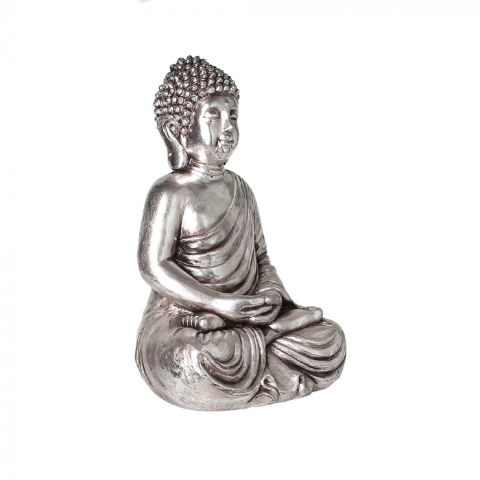 Decoratiune Buddha, rasina, argintiu, 21x26x41 cm