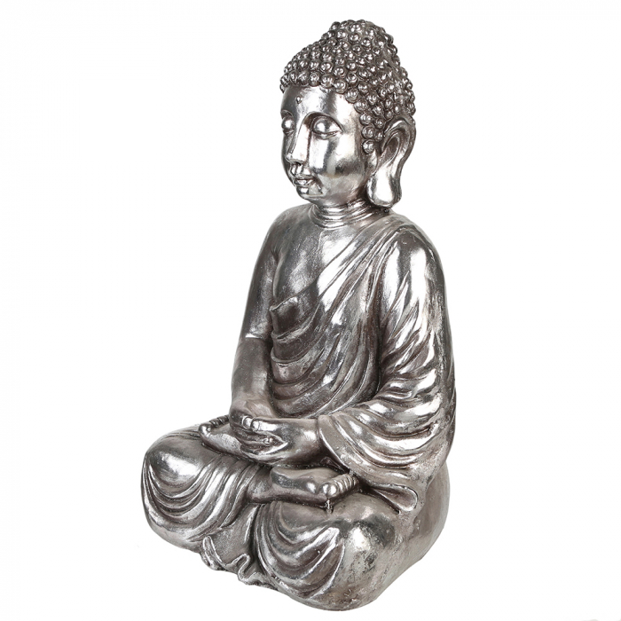 Decoratiune Buddha, rasina, argintiu, 26X40X63 cm