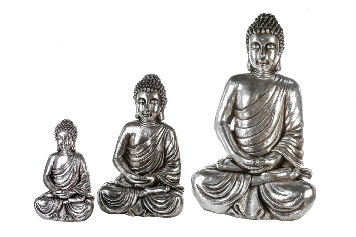 Decoratiune Buddha, rasina, argintiu, 39x58x90 cm