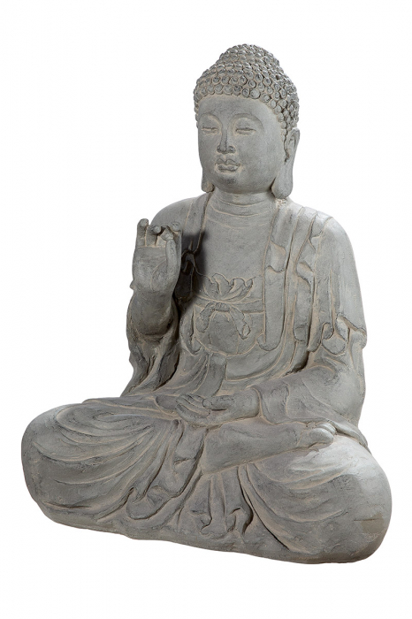 Poza Decoratiune Buddha Sitting Lotus, Fibra de sticla, Gri, 34.5x52x60.5 cm