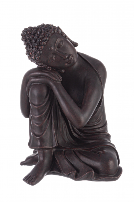 Decoratiune Buddha Sleepy, Rasina, Negru, 24.5x22.5x31.4 cm