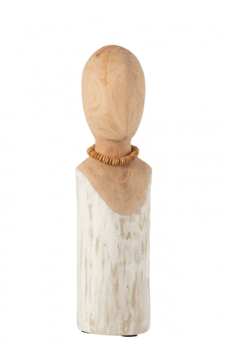 Decoratiune Bust Anni, Lemn, Alb Natural, 10.5x10.5x39 cm