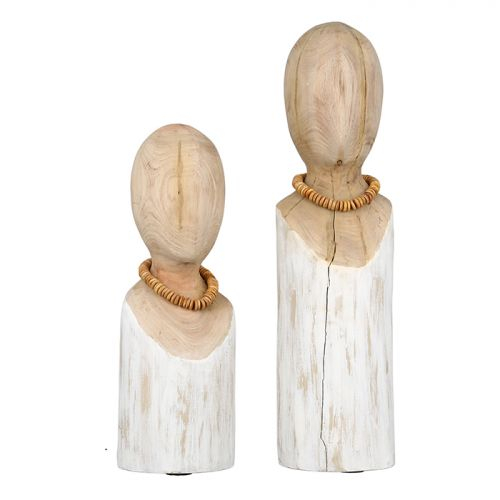 Decoratiune bust, lemn burete, maro alb, 11x11x32 cm