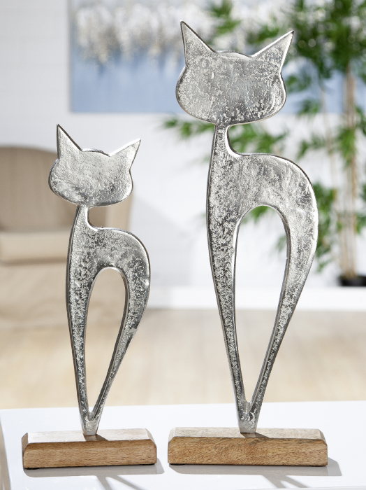 Decoratiune Cat Luna, aluminiu/lemn, argintiu/maro, 16x43x5 cm cm [2]