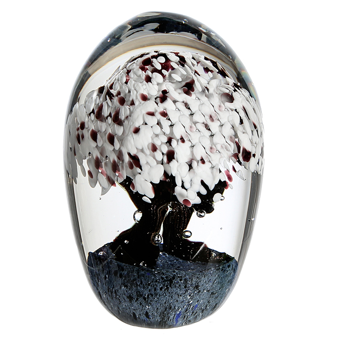 Decoratiune Cherry Tree, sticla, rosu alb maro, 15x10 cm
