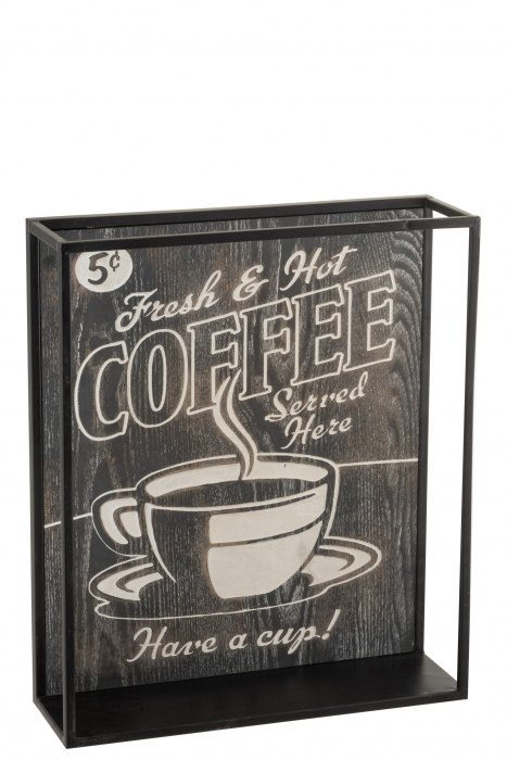 Decoratiune Coffee, Lemn Metal Fier, Maro Negru, 42x13x13 cm