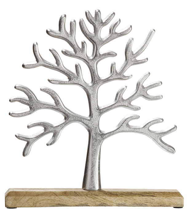 Decoratiune copac, aluminiu/lemn, argintiu/maro, 32x30x5 cm [2]