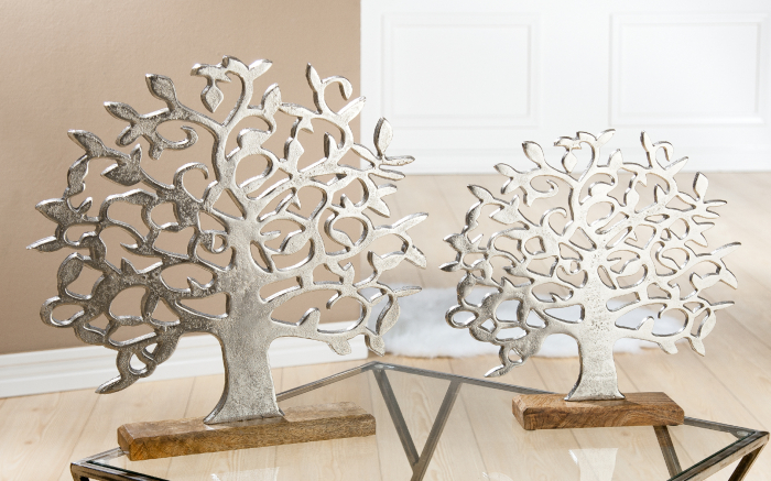 Decoratiune copac, aluminiu/lemn, argintiu/maro, 49x46x8 cm [2]
